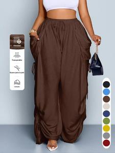 Pantalones de pierna ancha y holgados para mujer, tela tejida de temporada completa, diseño largo y liso, ideales para el traslado diario y vacaciones
