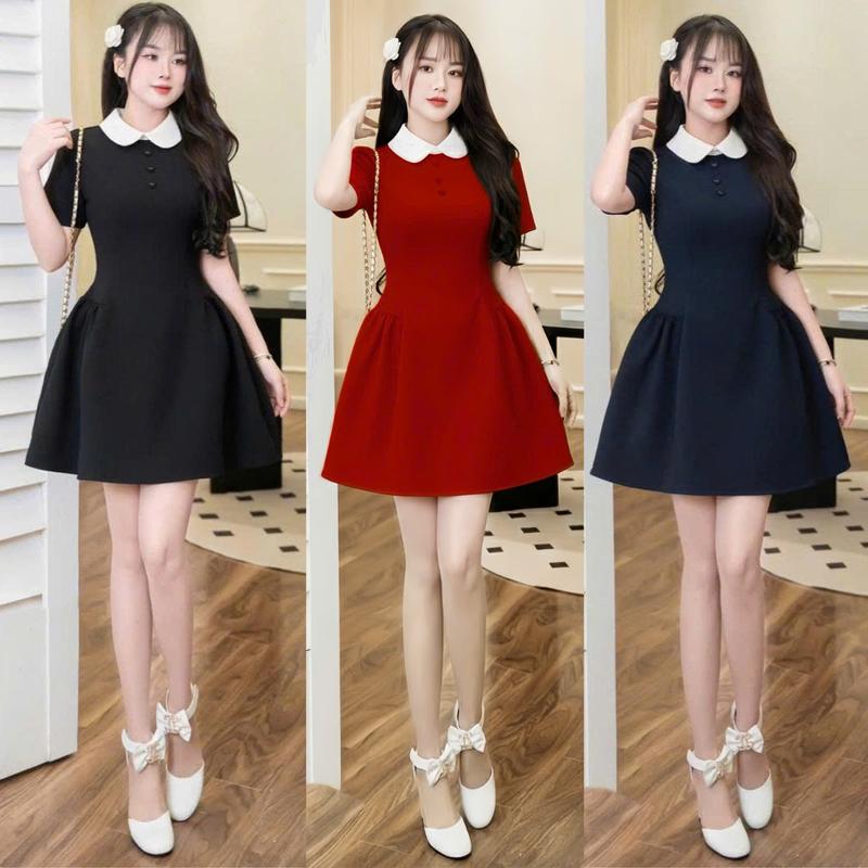 Váy thiết kế TK01 Vải Tuyết mưa cao cấp Váy tiểu thư dáng ngắn cổ sen phối trắng kèm quần trong - Đủ size S M L XL XXL - HoaiPhuongShop Nhận làm theo yêu cầu