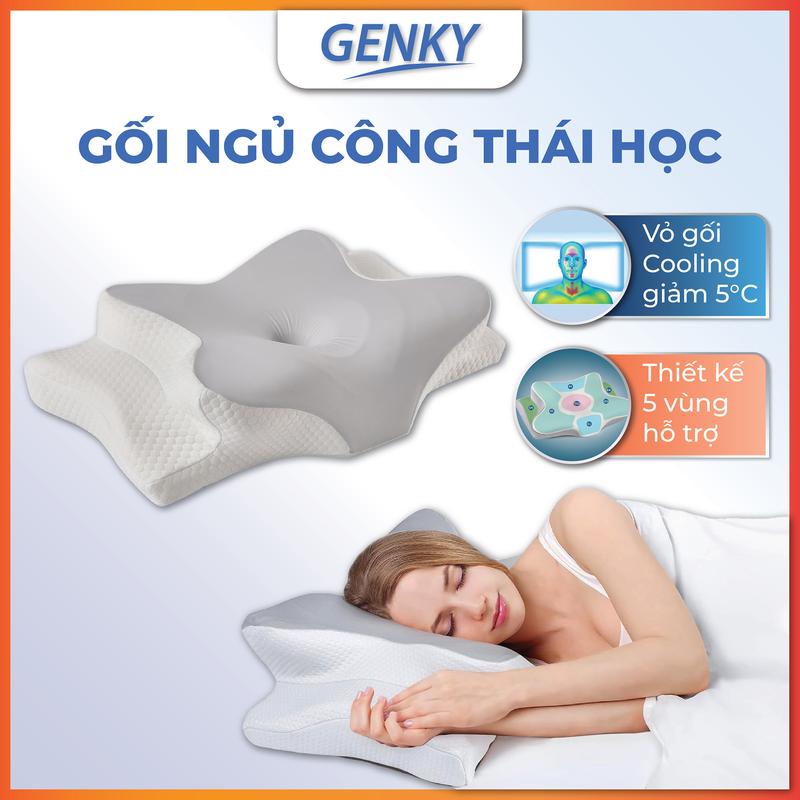 Gối ngủ công thái học Genky - Cao su non Memory Foam Vải lạnh giảm đau cổ vai ngáy chống ngủ ngáy 