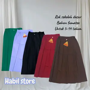 Habil Store Rok Remped Seragam Sekolah SD Bahan Famatex Premium untuk Usia 5-14 Tahun Tersedia Warna Hitam Merah Putih Coklat dan Hijau Fashion