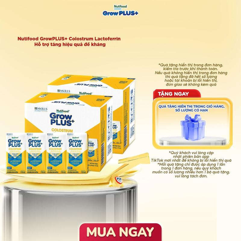 Combo 2 Thùng 24 hộp Sữa bột pha sẵn Nutifood Sweden GrowPLUS+ Colostrum Lactoferrin 110ml- Link chính