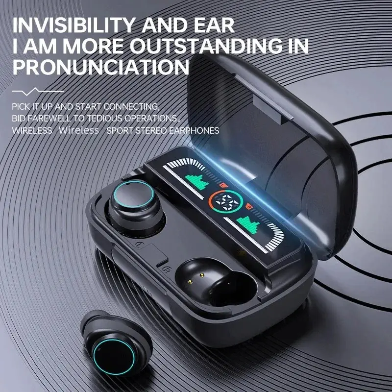 Wireless Bluetooth Headset with Charging Case - LED Digital Display - Sport Stereo Earbuds - In-Ear Headset