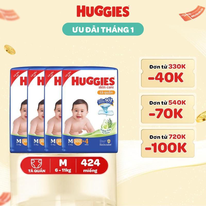   Độc quyền CP  Combo 4 gói Tã quần Huggies Skincare Mega Jumbo Size M106 L96+8 XL84+4 XXL76+4 