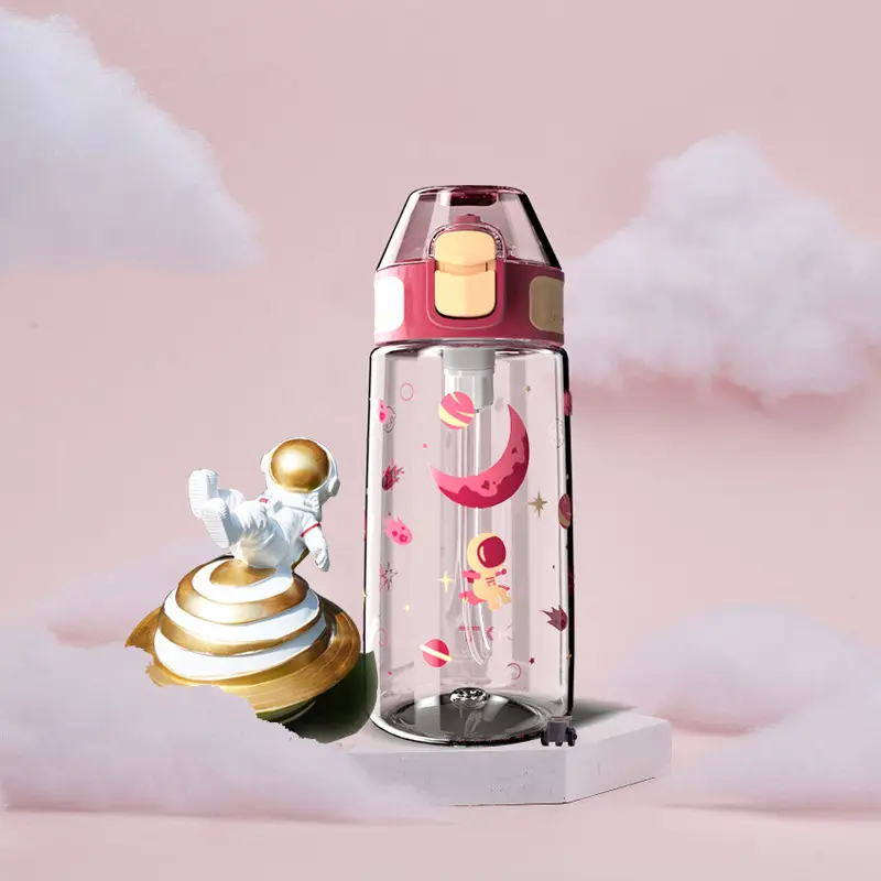 Bình Nước Ngoài Trời, TKK, Dung Tích 500ml, Dành Cho Trẻ Em, Có Ống Hút Vòi Phun, Titan Và Không Chứa BPA, Chống Rò Rỉ, Cầm Tay Và Chống Sốc, Thích Hợp Cho Trẻ Em, Bình Thể Thao 6