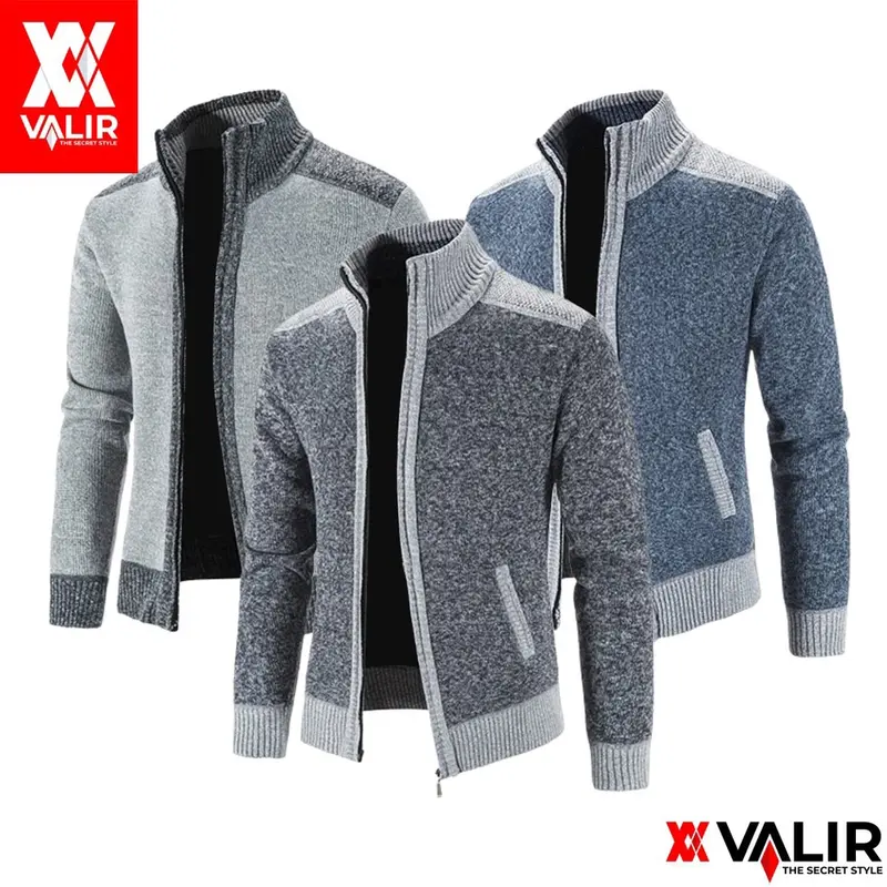 Valir Nelson Jaket Sweater Rajut Pria Keren Terbaru Bahan Tebal Berkualitas Distro Lengan Panjang Knitwear Kerah Hitam 3