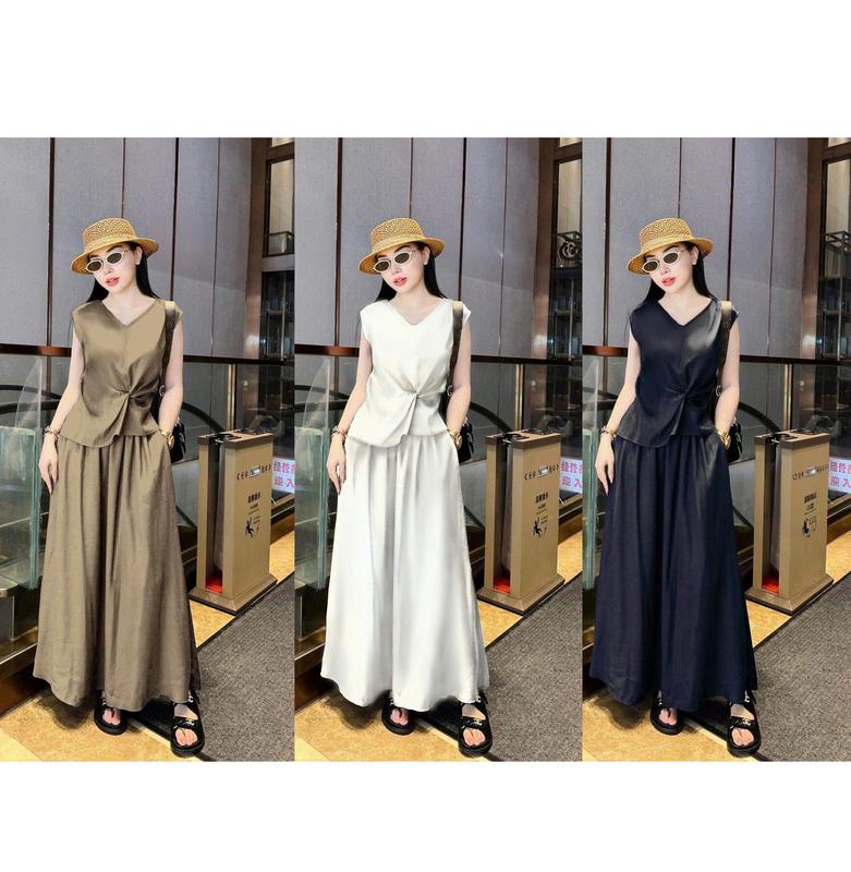 Set Bộ Soắn Eo Cổ V Sát Nách 3 Màu Đơn Giản Dễ Phối Đồ Chân Váy Dài Maxi Top Nữ Women TTn564