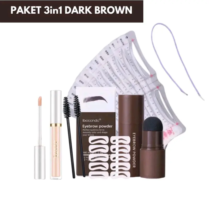 3in1 paket (eyebrow powder, 2spulli+concealer+cetakan alis 12 model, tali) 1