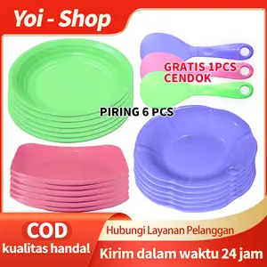 Yoi -（Gratis cendok）Piring 6PCS PIRING PALASTIK  / PIRING MAKAN PALASTIK / PIRING PLASTIK CEPER / PIRING PLASTIK