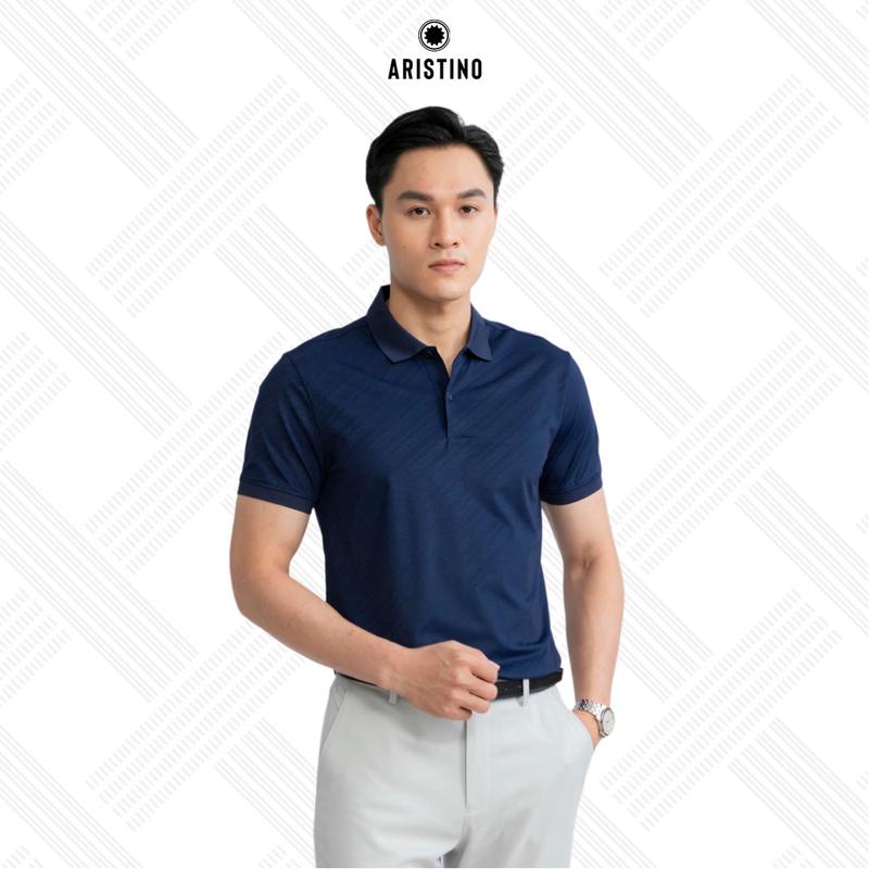 ARISTINO Áo polo nam dáng Regular fit màu xanh tím than, xanh biển họa tiết trơn  suông nhẹ, chất liệu mềm mại, thoáng mát APS155S3
