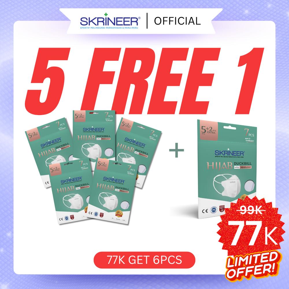 BUY 5 GET 1 - Skrineer Masker Duckbill 4Ply Headloop White-Mix Colour Isi 5+2 pcs