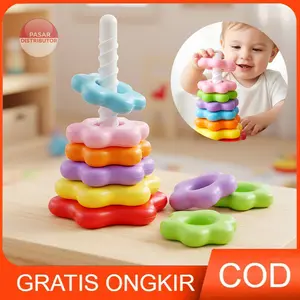 Pasar Distributor MY TOYS WORLD BENTUK BUNGA Mainan Susun Ring Bunga Pelangi Edukasi Anak Warna