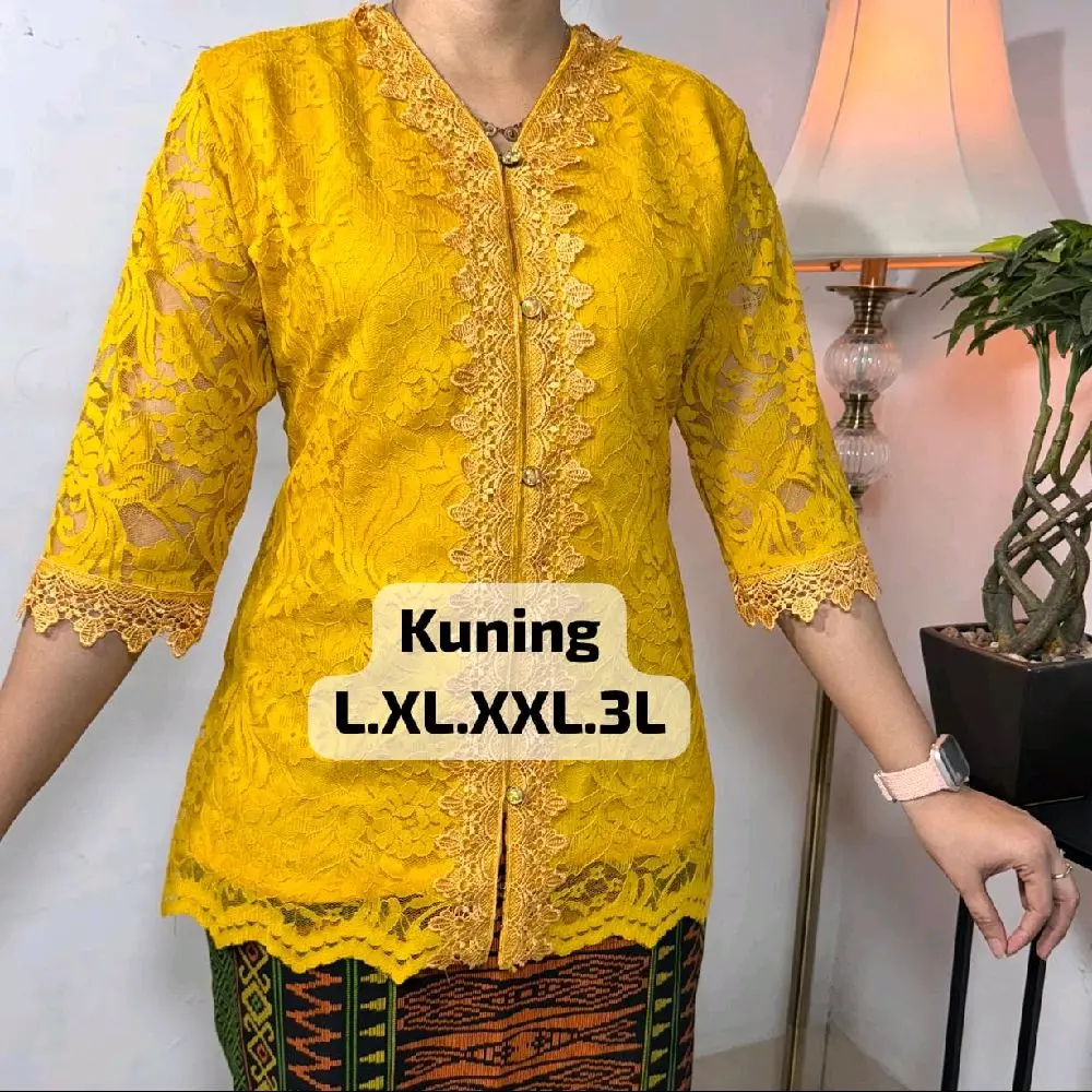 Blus renda Kancing depan kombinasi brokat hoki Atasan Wanita