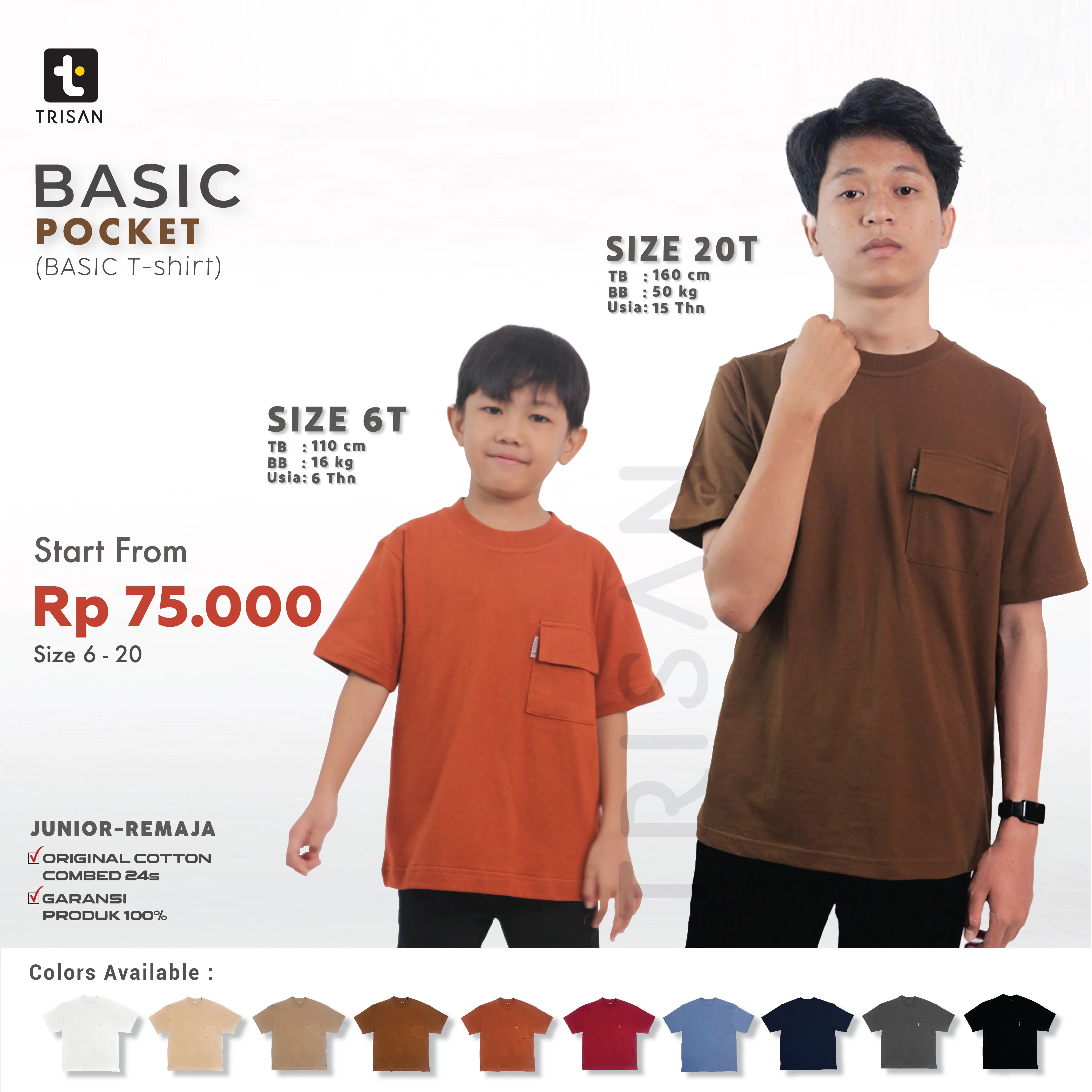 Baju Kaos Polos Anak Laki Junior Remaja Real Combed Cotton 24s