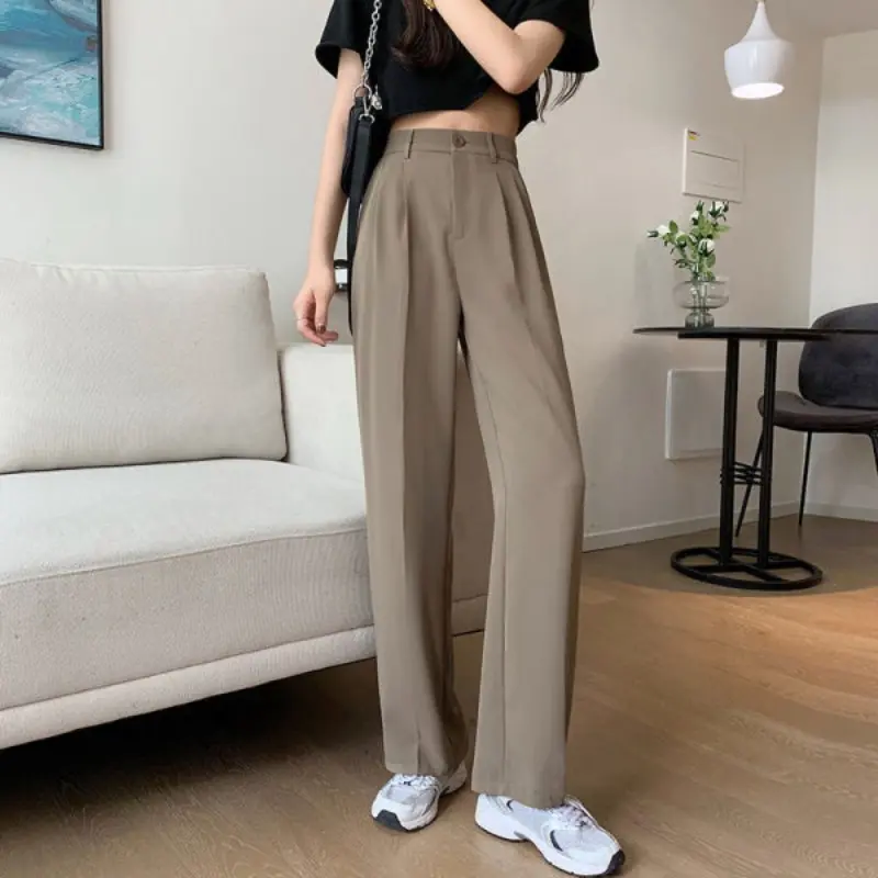 ZANA Suit Pants High Waist Elastic Waist Straight Leg Pants Women Casual Pants Seluar Slack Wanita Slimming Wide Leg Khaki Trouser Basic Bottom
