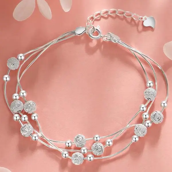Vòng  hạt  mắn ba đời ba thế giới bằng bạc Ý S925 cho  thiết kế sang trọng nhẹ nhàng mùa hè, vòng  trang sức cao cấp lac tay co 4 la man may 0
