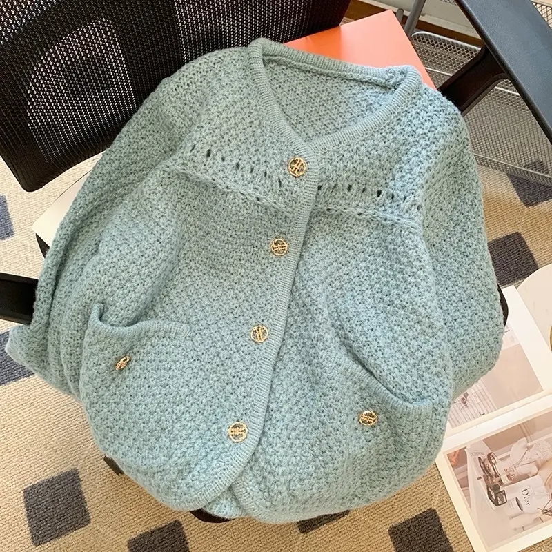 Cardigan Rajut Polos Kancing Emas 1359 Wanita - Knitwear Outer Kardigan Atasan 2
