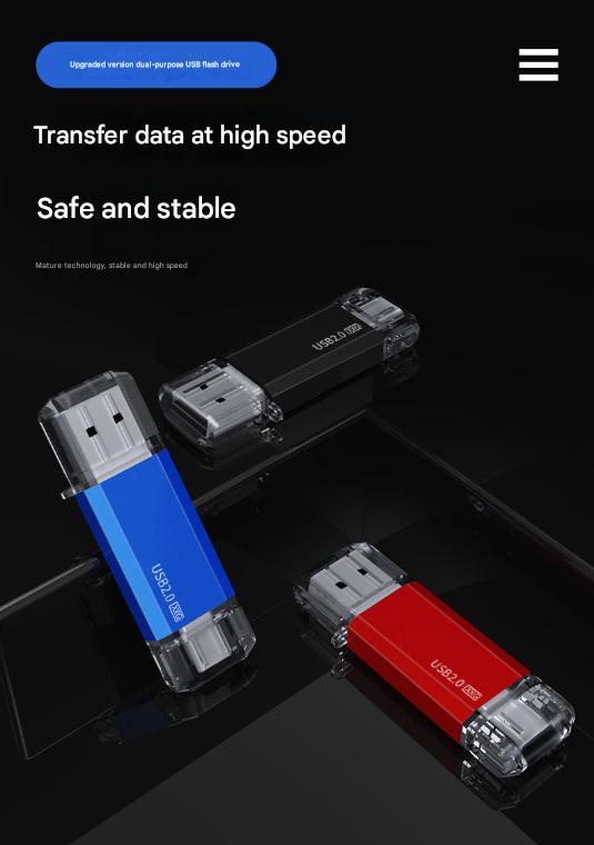 Product Introduction of 2-IN-1 Mobile Phone USB Flash Drive Typ-C 128G High Speed USB3.0 Dual-Use USB Flash Drive 64G 32G Flash Drive 2.0 High Speed Expansion 1TB 2TB 18