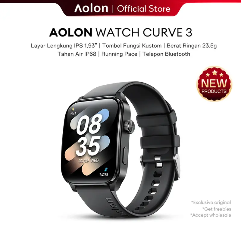 Aolon Curve3 Smart Watch Baru 22g Tali Bingkai Zinc Alloy Kecepatan  Lari Layar IPS Gold