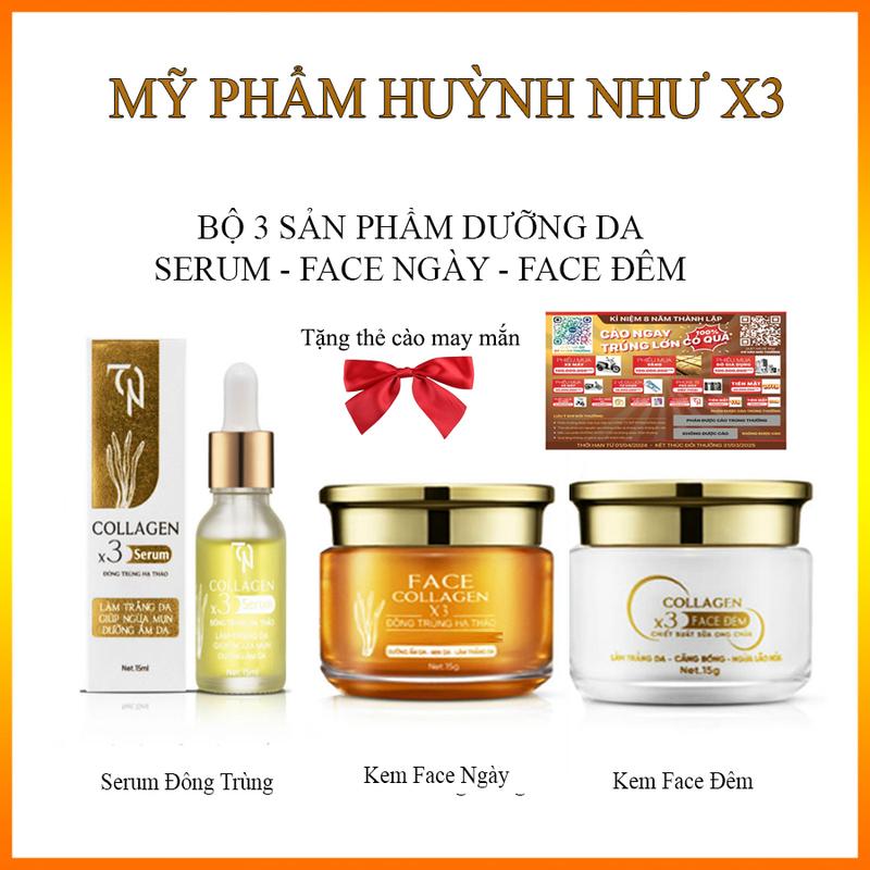 Combo 3 sản phẩm ( có thẻ cào)  Face Ngày x3, Serum x3, Face đêm x3 - bộ dưỡng trị mụn Đông Anh Huỳnh Như
