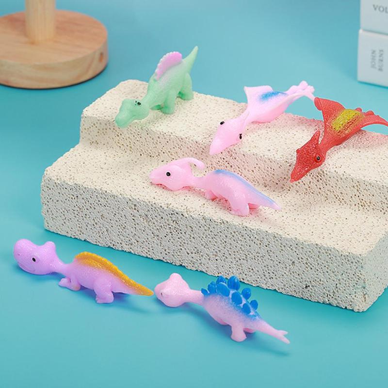 Product Introduction of 10pcs Ejection Dinosaur Fun Toy Finger Launch Little Adhesive Soft Dinosaur Decompression K1Y5 29