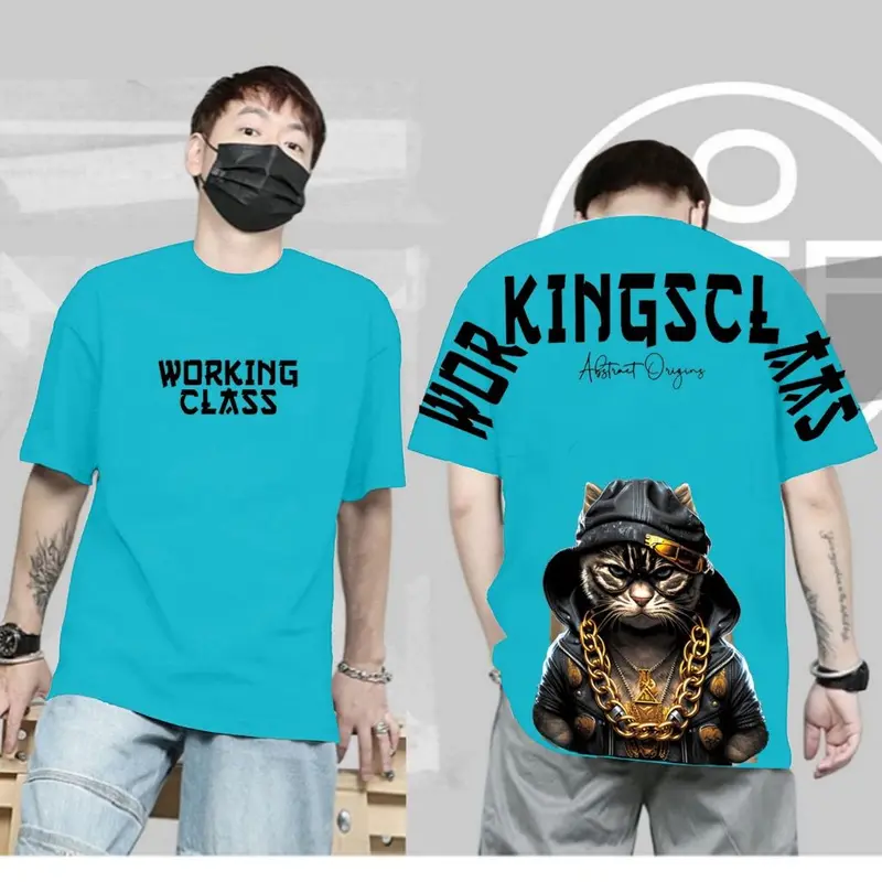 Tshirt kaos distro terkeren Motif Kucing Working class katun combed terlaris terbaru 2024 cowok dan cewek Baju Unisex Lembut 3