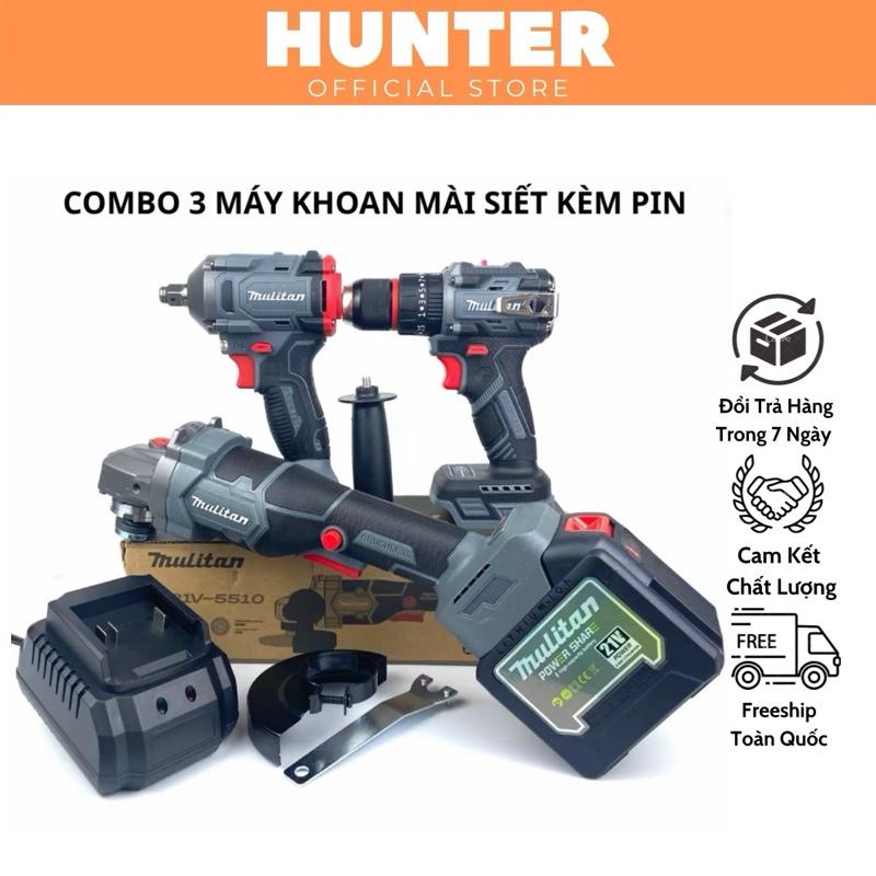  COMBO 3 MÁY KHOAN + MÁY SIẾT BULONG + MÁY MÀI KÈM PIN 20CELL MULITAN & SẠC  ĐỘNG CƠ TỪ KHÔNG CHỔI THAN,... 