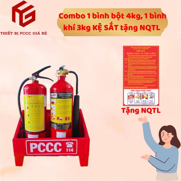 Combo 1 bình chữa cháy bột ABC 4kg, 1 bình khí Co2 3kg, 1 kệ sắt đôi tặng kèm bộ nội quy tiêu lệnh