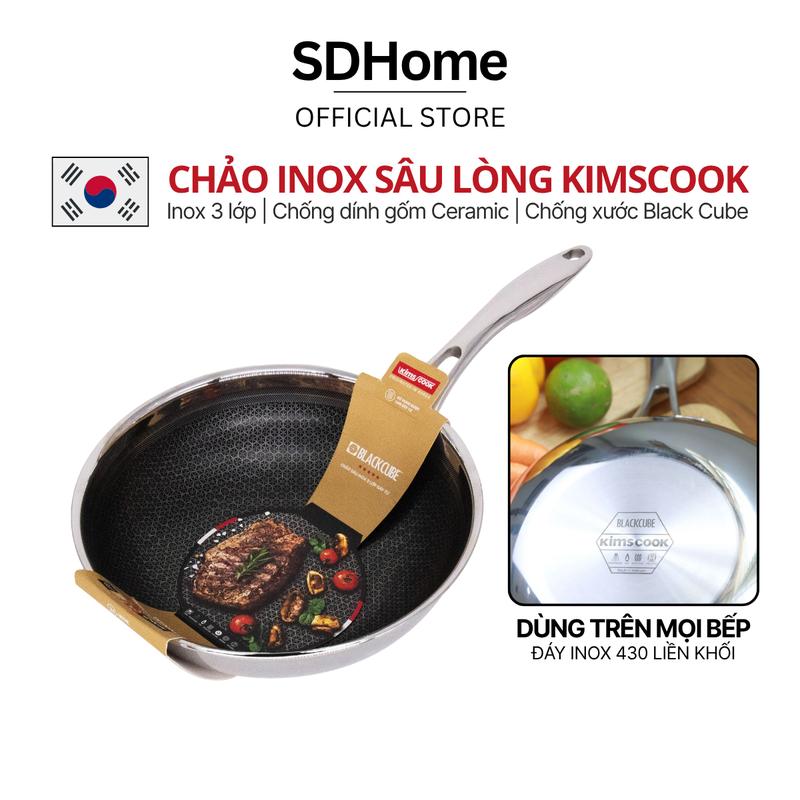 SÂU LÒNG Chảo inox xào chống dính vân tổ ong Blackcube đáy từ Kims Cook Hàn Quốc | Dùng trên mọi loại bếp