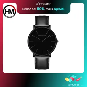 HANNAH MARTIN Jam Tangan Pria 100% Original Keren Sangat tipis Quartz COWOK Couple Kulit Anti Air Men Watch COD Laki Arloji Men Watch murah CH03+ Jarum Stainless Watches