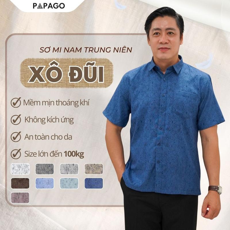 Áo Sơ Mi Nam Trung Niên PAPAGO Vải Xô Đũi In Họa Tiết Thoải Mái Vận Động Mát Mẻ- P23SNHT003