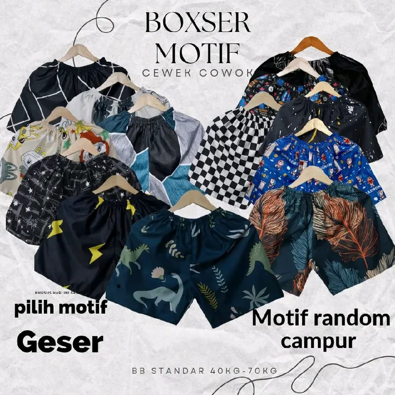 PAKET 4 PCS CELANA PENDEK REMAJA DEWASA BB 40-70KG BOXER MOTIF ALL SIZE BAHAN ADEM 1
