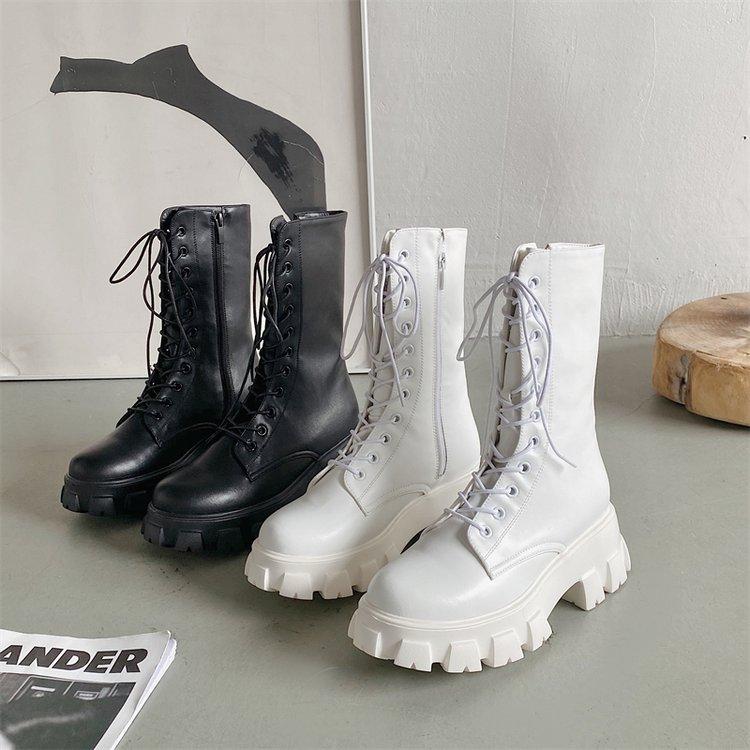  Boot Martin Cổ Điển JINxCHOY Đế Dày 6CM Bốt Nâng Cao Dây Kéo Bên Hông Bốt Tay Áo Giữa Dành Cho Nữ Phong Cách SS24 