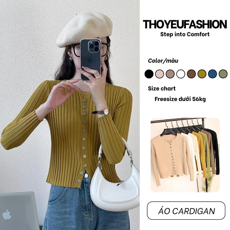 Áo Cardigan Nữ Cổ Tròn Dáng Croptop Phối Cúc Lấp Lánh Chất Len Đũa Co Dãn Tốt Êm Mềm Mại