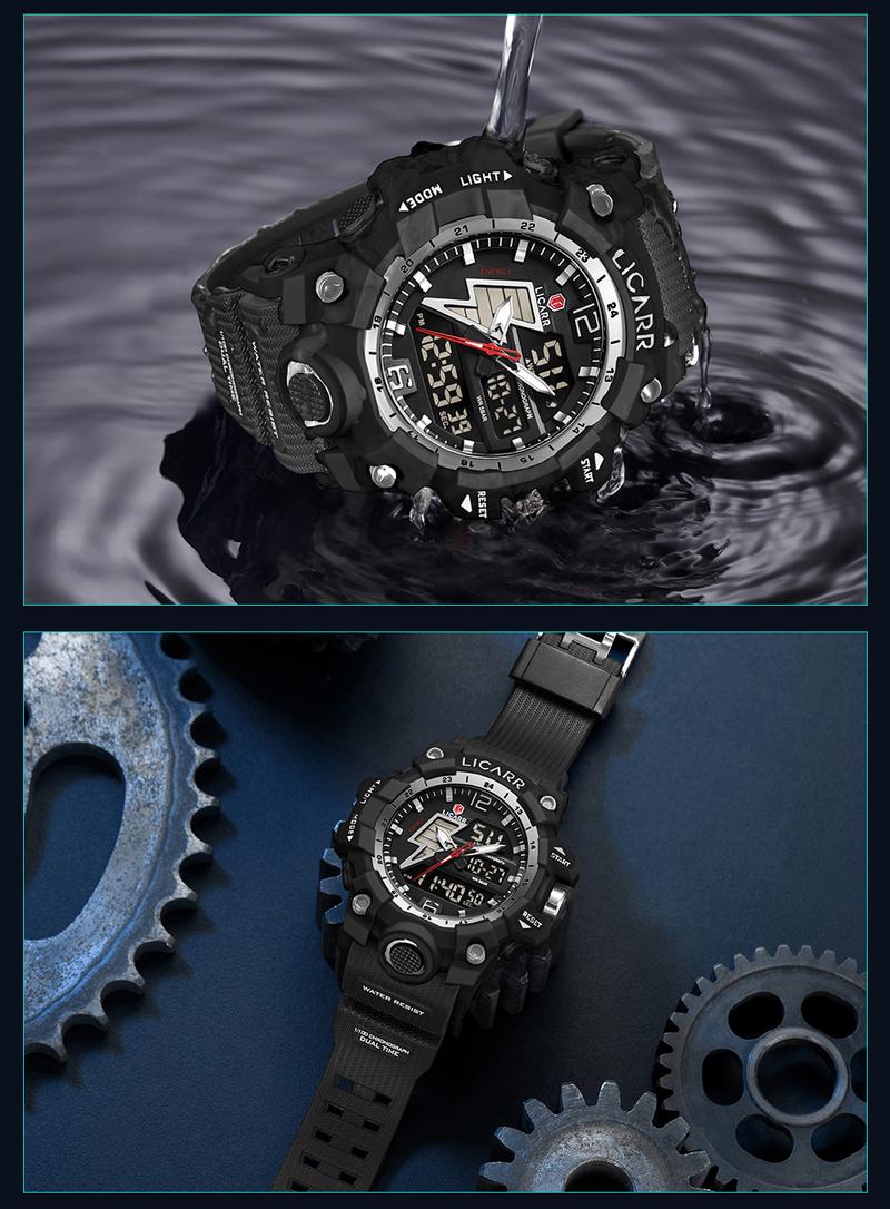 Product Introduction of LICARR Jam Tangan Pria Olahraga Analog-Digital Fashion Tahan Air Santai Kuarsa Jam Tangan Cowok Original Merek Stopwatch 9528 50
