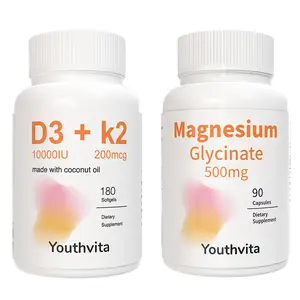 Youthvita vitamin d3 k2 10000iu [180 Softgels] + Magnesium Glycinate 500mg [90 Capsules]