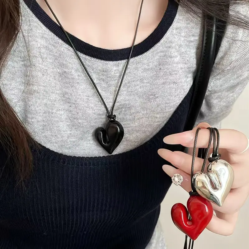Vòng Cổ Mặt Dây Chuyền Tình Yêu Bất Đối Xứng Reinna, Phong Cách Hàn Quốc, Dây Chuyền Áo Len Thời Trang Nữ, Quà Tặng Sinh Nhật Tinh Tế 1
