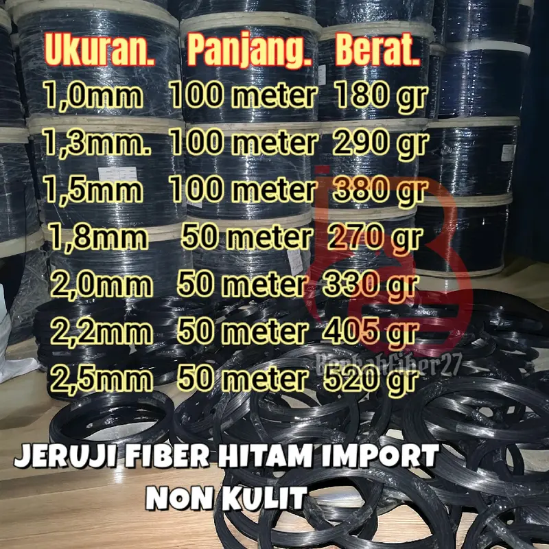 jeruji fiber hitam glossy import asli non KULITAN panjang 50 meter 3