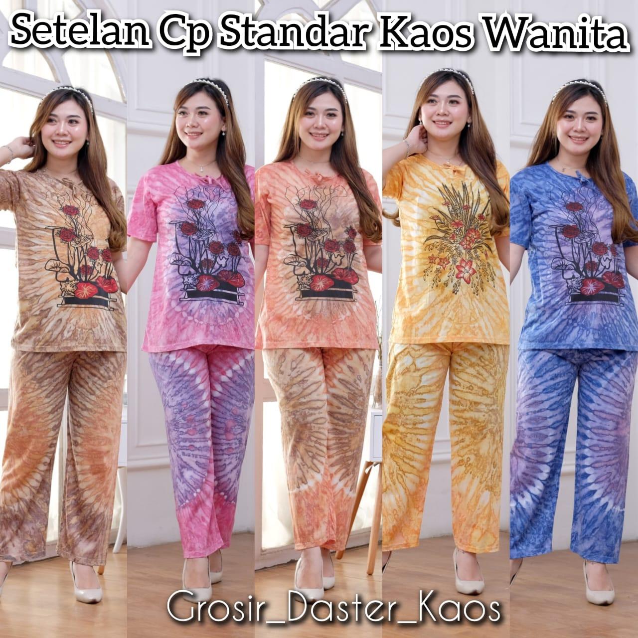 BAJU KAOS SETCEL WANITA ATASAN LENGAN PENDEK BAWAHAN CELANA PANJANG MAX BB 65 KG MOTIF ABSTRAK BUNGA SANTAI Nyaman Panjang Lembut Setelan Motif Celana