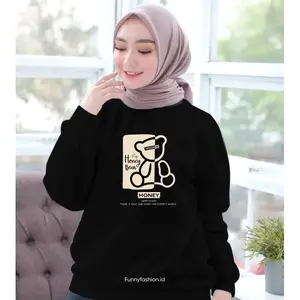 Baju Wanita Motif My Honey Bun – Hoodie Crewneck Lengan Panjang – Baju Wanita Kekinian