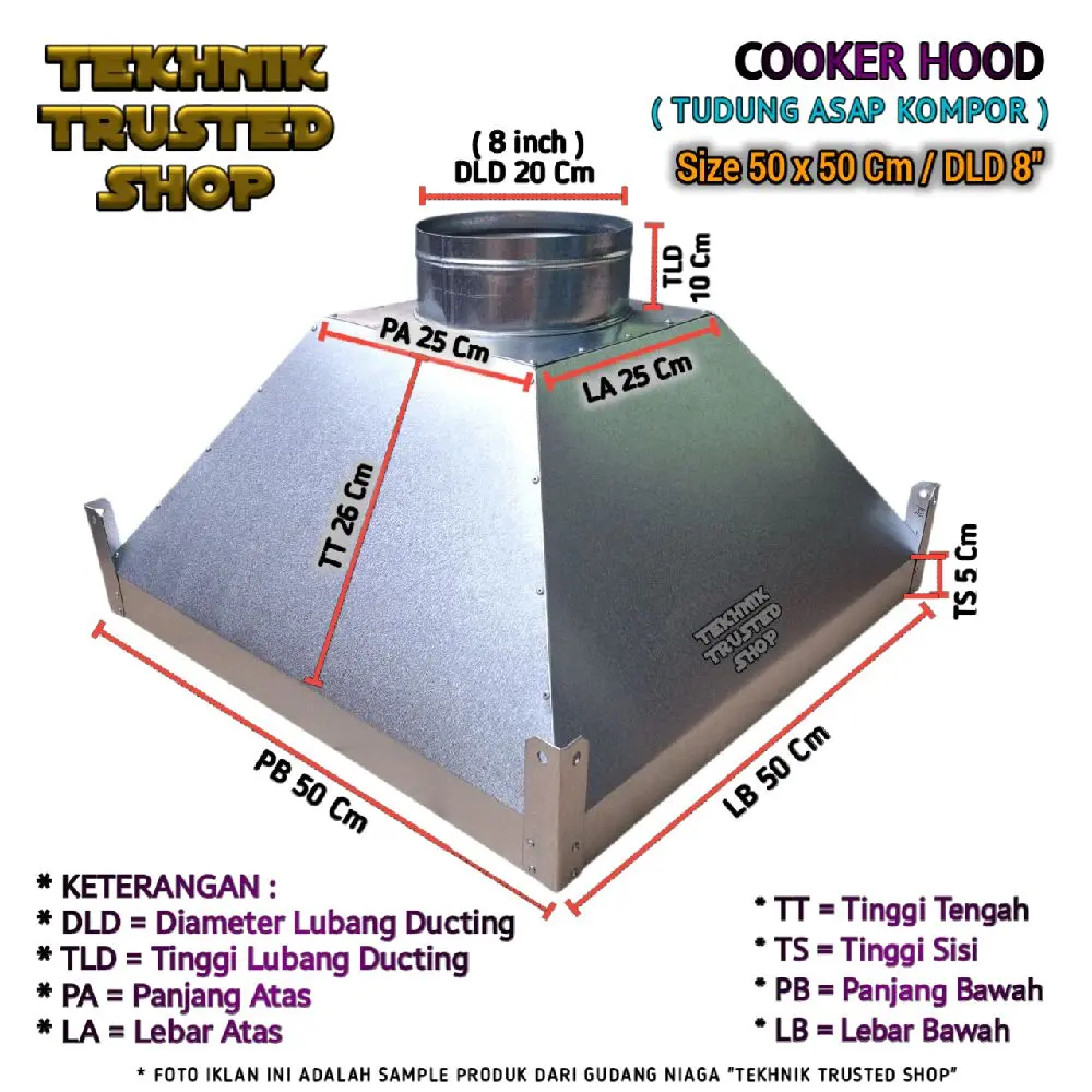 COOKER HOOD GALVALUM 50x50cm / DLD 8" Tudung asap kompor dapur MODEL A