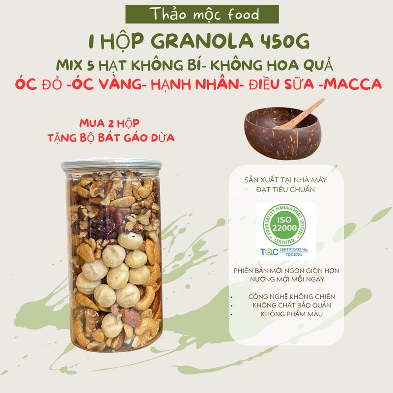  1 hộp Granola KHÔNG bí xanh KHÔNG hoa quả sấy siêu hạt 0% yến mạch  Mua 2 hộp tặng bộ bát gáo dừa  Thảo Mộc Food Socola Snack Thức Ăn ngucoc 