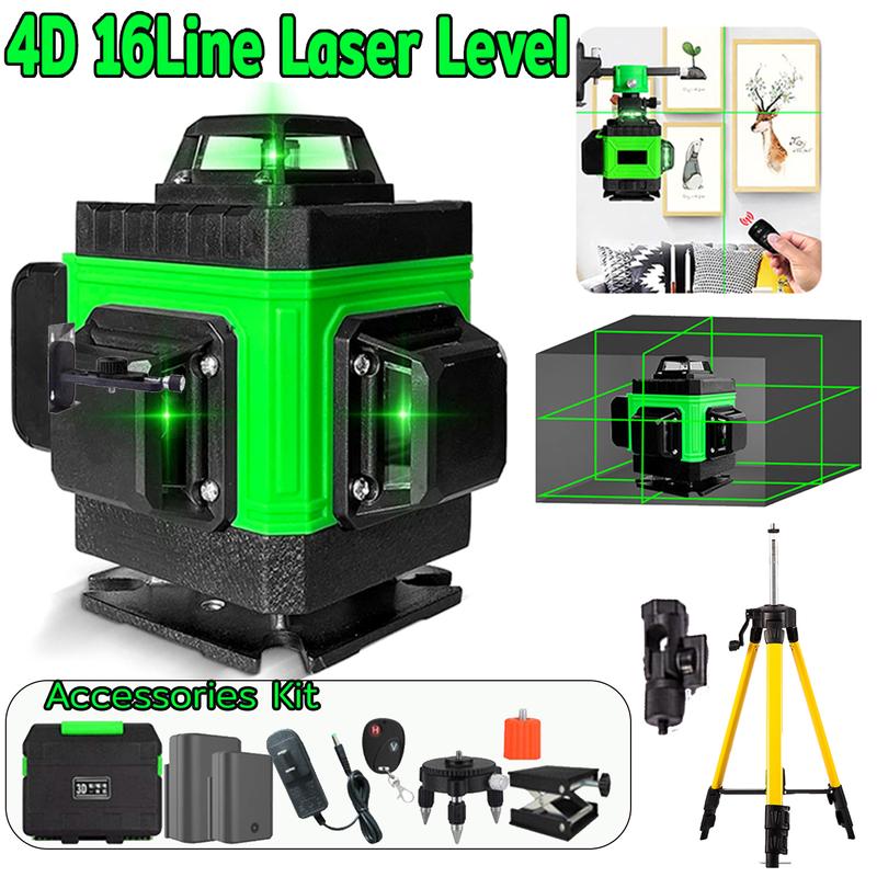 16 Line 4D Laser Level Green Light Cross Self-Leveling Horizontal ...