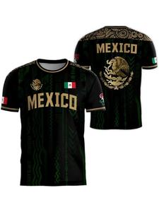 Camiseta de entrenamiento para fútbol masculino, camiseta de fútbol de México, cuello redondo con patrón oscuro y manga corta, actividades al aire libre, uso casual, camiseta elegante