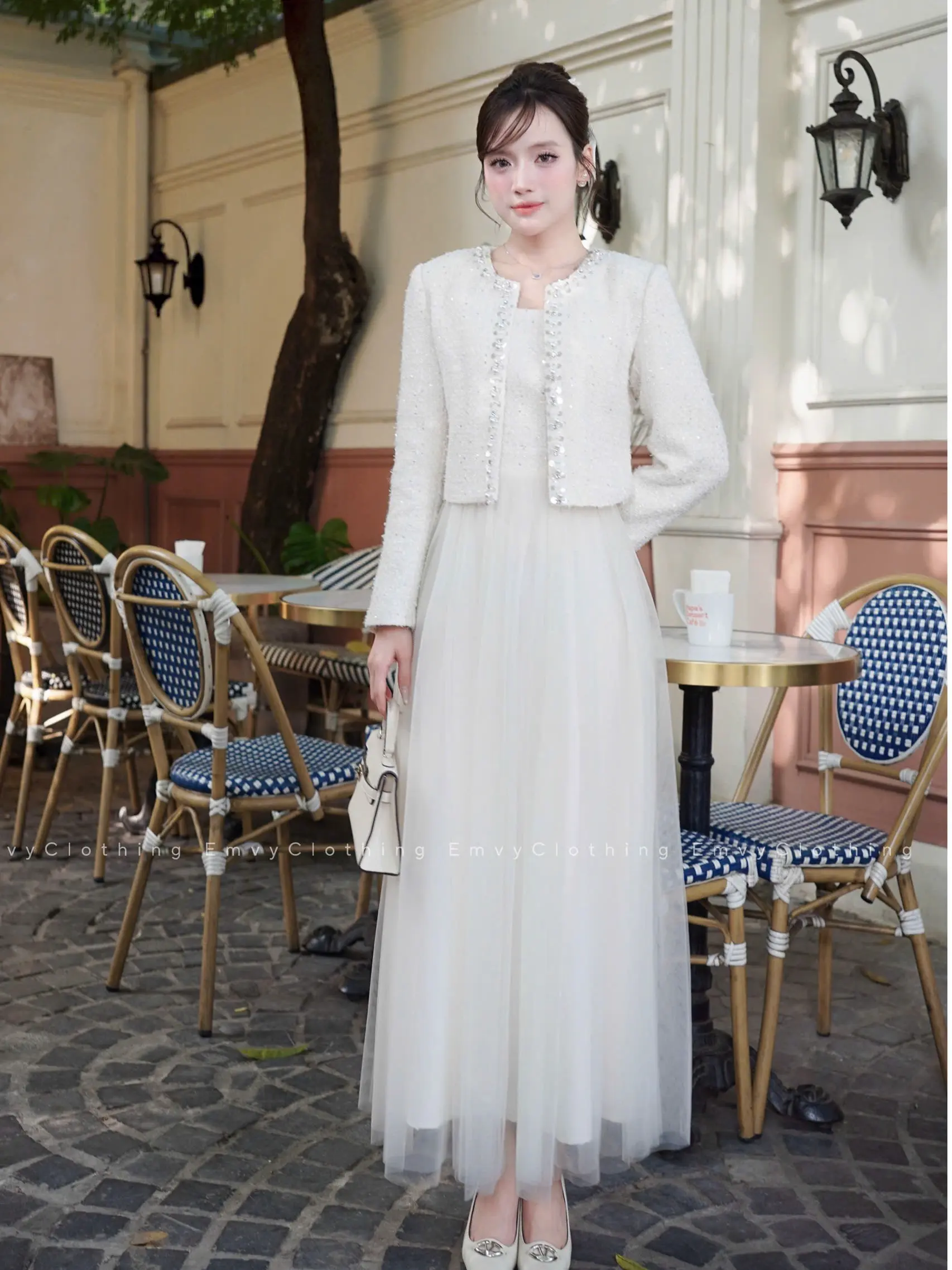 EV107-Emvy Clothing Set áo dạ kèm váy công sở đính ngọc trai thanh lịch tinh tế | BigBuy360 - bigbuy360.vn