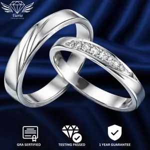 Cincin Titanium Silver 950 Lapis Emas 8K Garansi Anti Karat Moissanite GRA Couple --AEA02