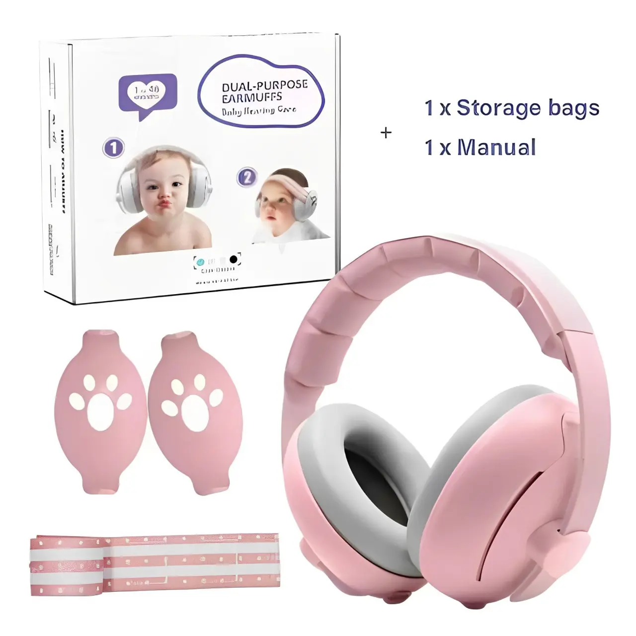 Baby Ear Defenders, 2-in-1 Noise Cancelling Headphones for Babies and Toddlers up to 5 Years, Earmuffs Noise Reduction with Stretchy Band, Against Hearing Damage Improve Sleep