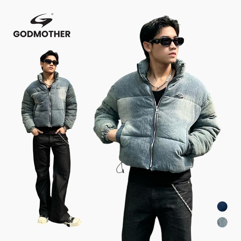 REBORN Áo Phao Boxy Denim Unisex Form Lửng GODMOTHER 2025