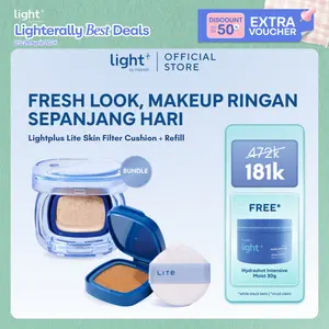 Lightplus by Wardah Cushion Bundle Lite Skin Filter Cushion + Refill Cushion - Make Up Ringan Tahan 8 Jam Flawless Coverage Powder Foundation Glad Setting BB Cream Soft Satin and Glow Lightening Light Plus Light+ Lite Liteplus Lite+ Makeup