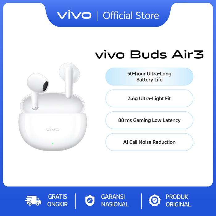 Gambar vivo Buds Air3 - 50-hour Ultra-Long Battery Life, 3.6g Ultra-Light Fit, 88 ms Gaming Low Latency, AI Call Noise Reduction dari vivo Indonesia Kab. Tangerang Tokopedia