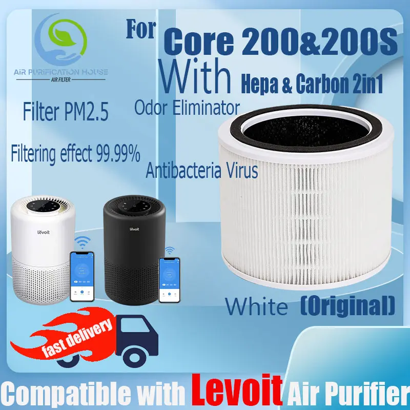 Replacement Compatible with levoit Core 200&200S Filter Air Purifier Accessories True Original HEPA&Active Carbon High-Efficiency H13 Antibacteria Virus and Smoke Moisture and Odor Eliminator